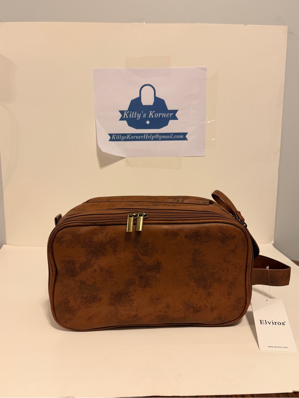 NWT Elviros Brown Hanging Travel Toiletry Bag for Men